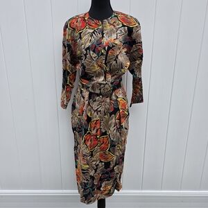 Dennis Goldsmith Vintage Tropical Print Rayon Belted Dress Sz 6